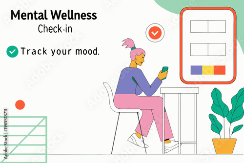 Woman using a phone for mental wellness check in and mood tracking