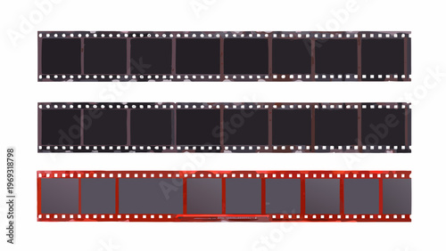 Three strips of photographic film two black and white and one color