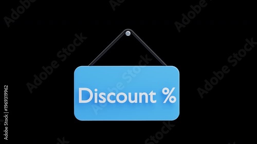 3D animation of discount sign with percentage symbol