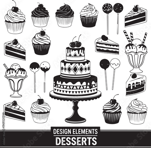Set of desserts design elements