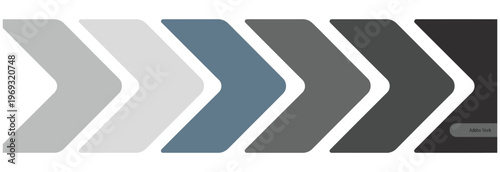 Abstract gradient chevron shapes progressing from light gray to dark gray, indicating steps