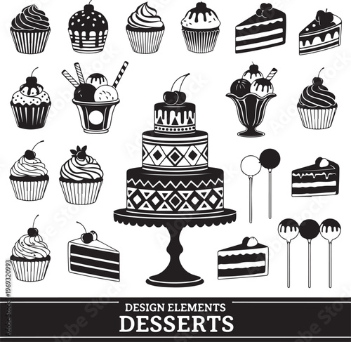 Set of desserts design elements