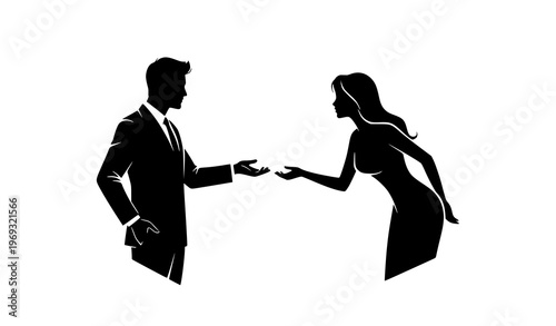 Man and woman interacting silhouette vector illustration isolated on white background relationship concept
