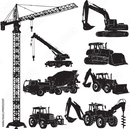 Set of heavy construction machines. Vector illustration 2