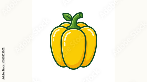 Yellow Bell Pepper Cartoon Illustration - Fresh Vegetable, Healthy Food