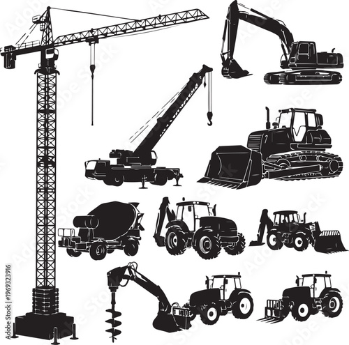 Set of heavy construction machines. Vector illustration 2