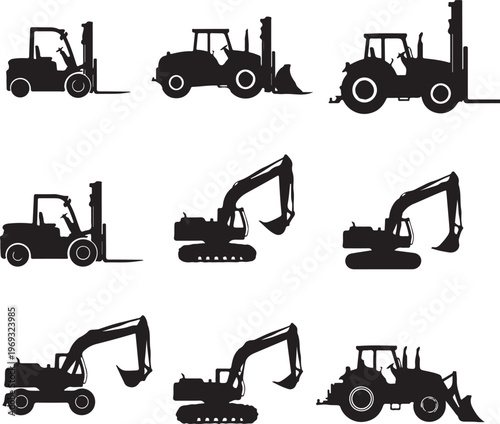 Set of heavy construction machines. Vector illustration 2