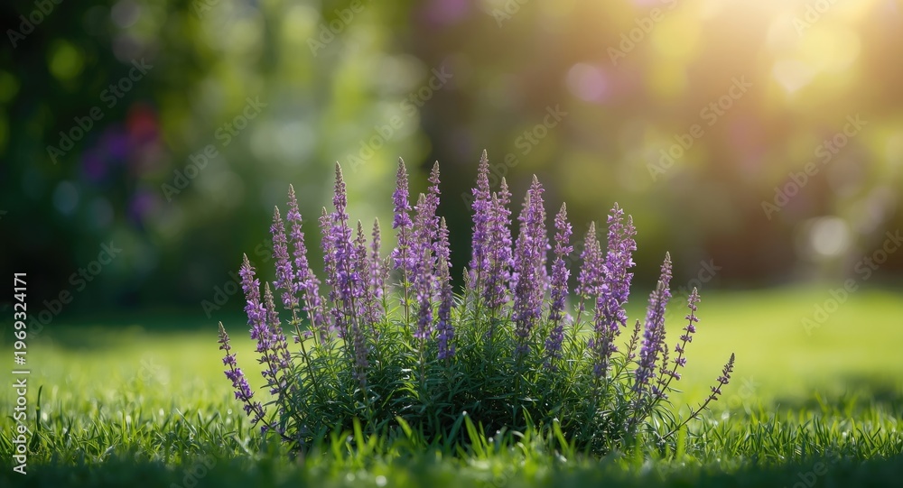 Obraz premium Purple verbena thriving in a vibrant flowerbed with copy space for text