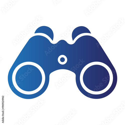 A graphic illustration of binoculars with a blue gradient and white outlines
