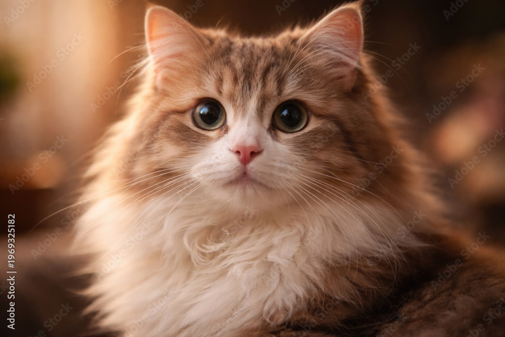 Fototapeta premium Cute fluffy cat portrait with gentle lighting