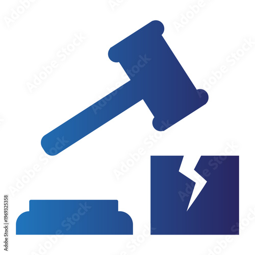 Gavel breaks through a fractured square object on a podium