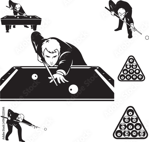 Set of Player Billiards logo design vector. Illustration. Silhouette Player Billiard