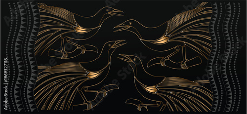 Gold Bird of Paradise Decor Pattern