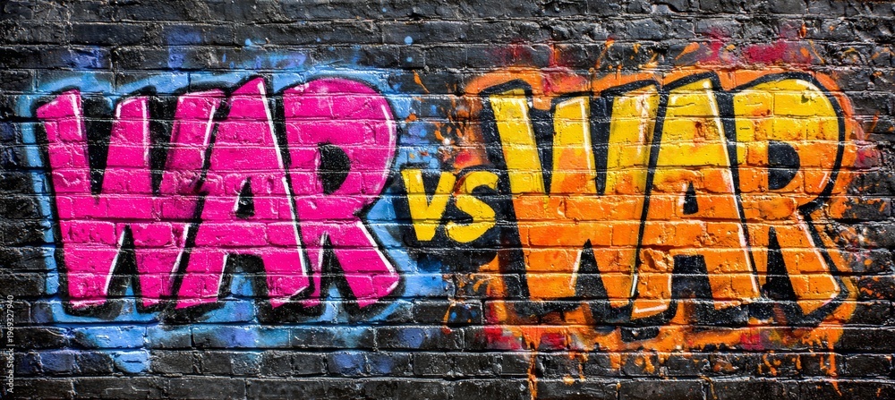 Obraz premium War vs War graffiti sign word on brick wall. Generative AI technology.