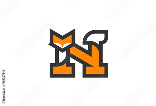Letter N Fox Logo, Fox with Letter N combination, Fox Logo Design, vector illustration
