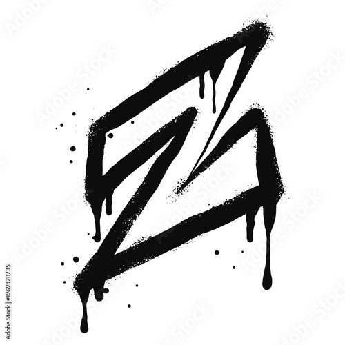 Graffiti spray font alphabet black on white. Sprayed Z letter drops. isolated on a white background