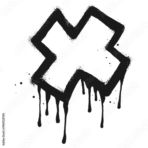 Spray painted graffiti check mark in black over white. X symbol. isolated on white background. vector illustration