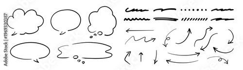 手描きの吹き出しとアンダーライン・矢印セット
