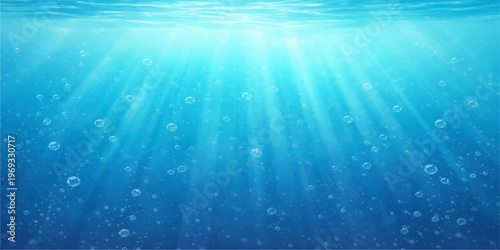 Abstract a vibrant aquatic scene unveils the mesmerizing beauty of the ocean depths, with radiant sunbeams filtering through the crystal-clear water, creating a dreamlike underwater world.