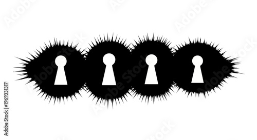 Four keyholes in dark shapes a symbolic representation of opportunity and mystery