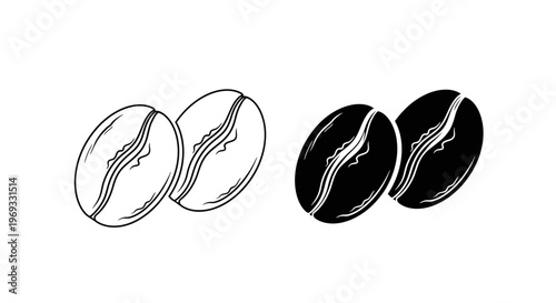 Coffee bean illustrations a minimalist black and white design featuring two sets of coffee beans