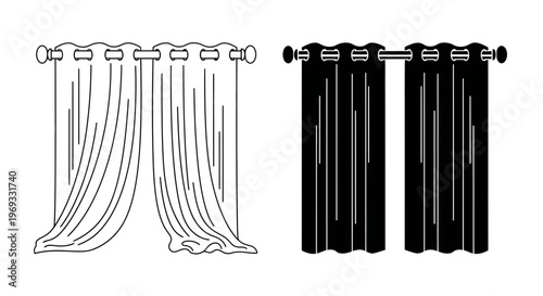 Black and white curtain designs a comparative illustration of linear styles and drapery forms