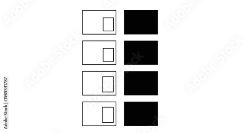Minimalist composition of nested squares and rectangles in black and white
