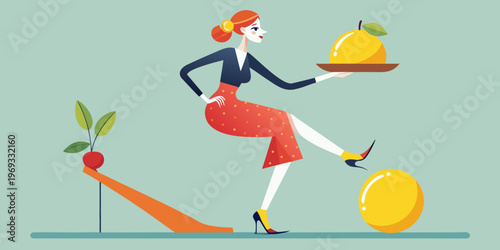 Fashionable Woman Balancing Lemon on Heel
