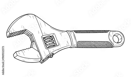 Hand-drawn adjustable wrench vector illustration