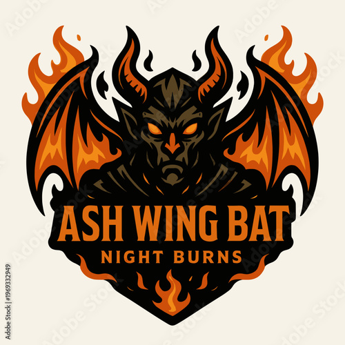 Set with a demon bat silhouette, fiery wings, and burning night theme. Suitable for gothic, halloween, or horrorthemed businesses.