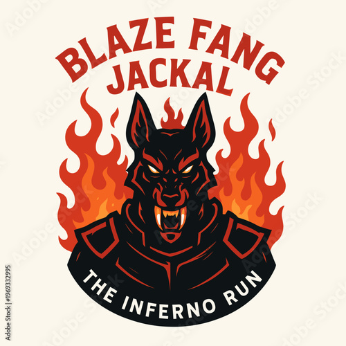 Scalable vector set of fiery blaze fang jackal logo elements for inferno runthemed designs. Perfect for logos, apparel, and merchandise.