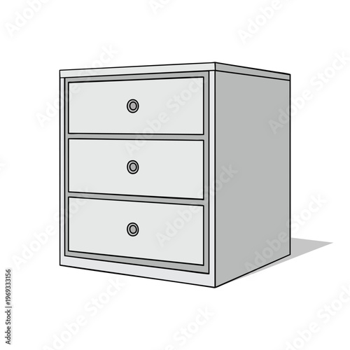 Minimalist gray three-drawer cabinet with round knobs and shadow