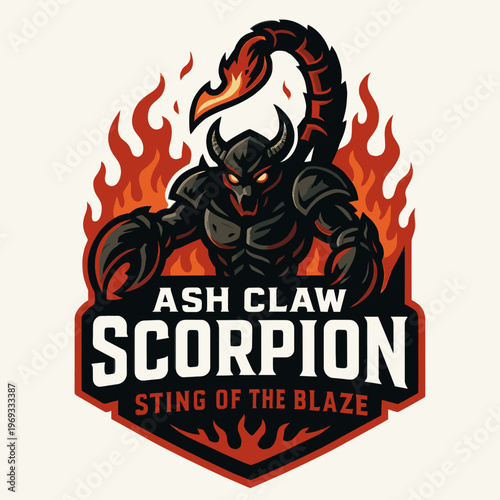 Dark flaming ash claw scorpion character logo set in vector format, suitable for branding, gaming, and merchandise design projects.