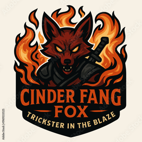 Fiery cinder fang fox warrior logo set suitable for gaming brands, apparel, and merchandise. Ideal for dynamic and fierce designs.