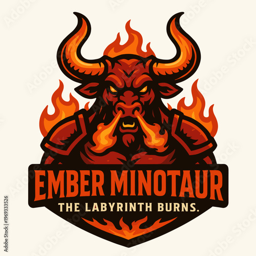 Set of fiery ember minotaur character in flames. Suitable for branding, gaming, entertainment, and fierythemed projects.