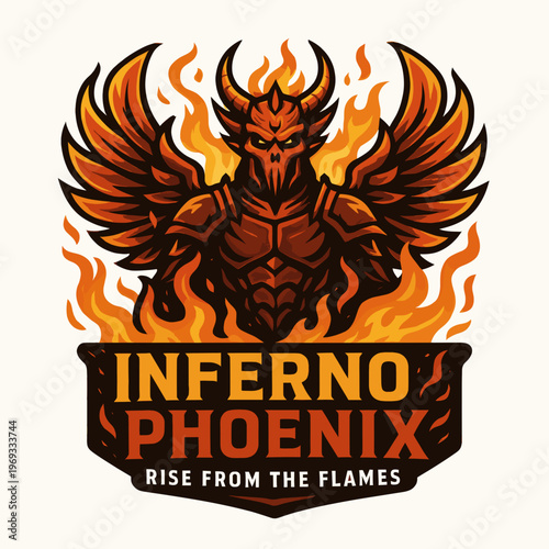 Set of fiery inferno phoenix and horned figure in flames design. Suitable for fiery and powerful brand identity concepts.