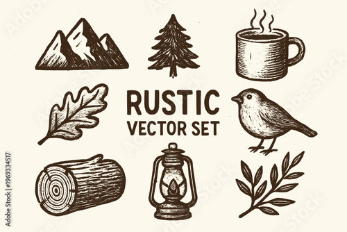 Set vector logo set ideal for outdoor adventure businesses, coffee shops, environmental organizations. Versatile and creative design elements for branding.