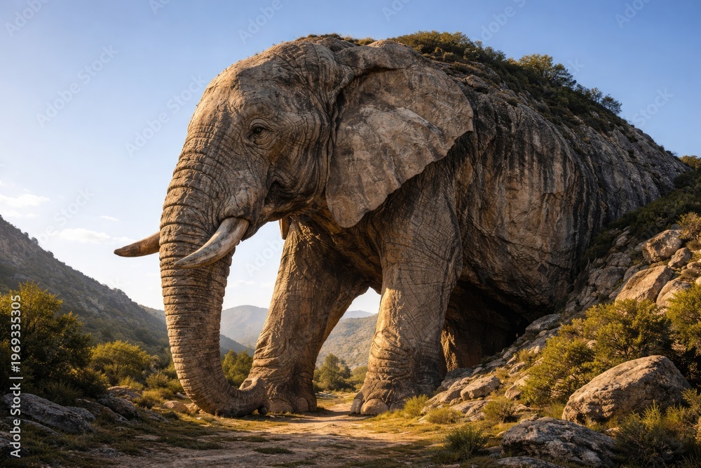 Fototapeta premium Majestic elephant shaped rock formation under clear sky