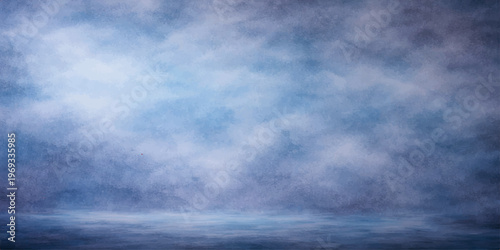 Abstract a mesmerizing, atmospheric vista of a serene sky and ethereal seascape, the scene a cool blue that conveys a sense of calmness.