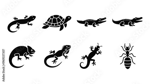 A collection of reptile and insect silhouettes displays various species including lizards turtles and crocodiles silhouette high quality professional detailed modern