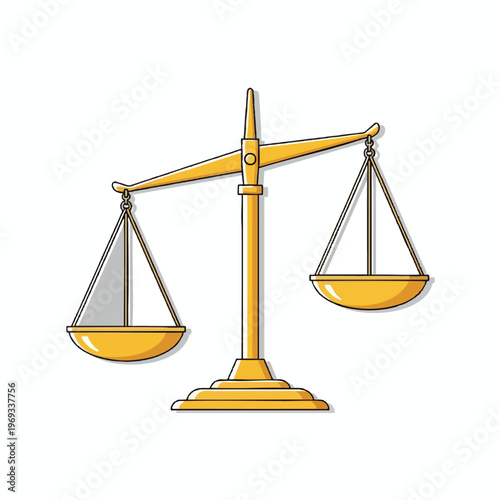 A golden balance scale with two empty pans, illustrating justice and equilibrium