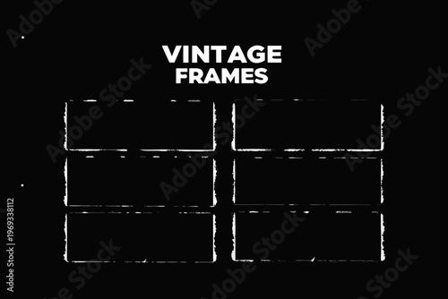 Vintage frames graphic with six rectangular white shapes on black