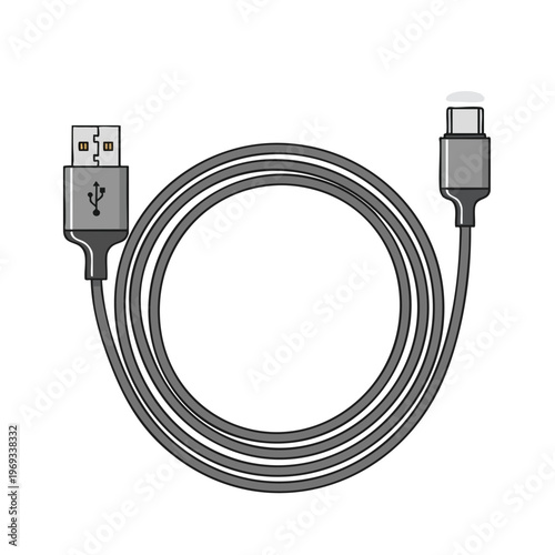 A USB-A to USB-C cable, coiled in a circle, against a white background