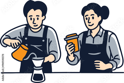 vector illustration of a couple barista coffee shop