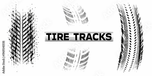 Four distinct tire track impressions with a graphic text label