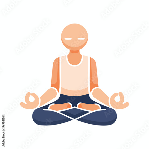 Minimalist figure meditates cross-legged, palms resting, eyes closed