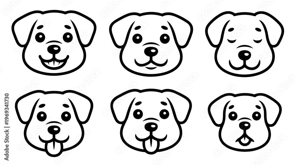 Fototapeta premium Cute Dog Head Expression Line Set Playful Emotions and Puppy Faces