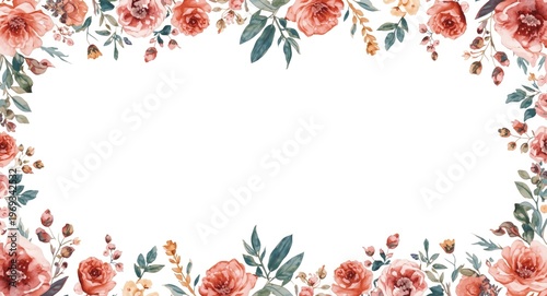 Watercolor floral edging with wide space for adding text