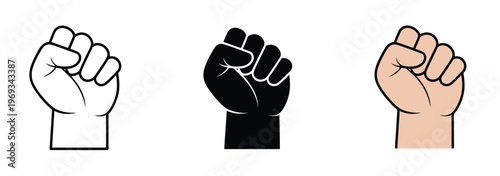 Power, raised fist icon symbolizing protest, strength, resistance, activism, freedom, social campaigns, motivation, and human rights for vector illustration projects.