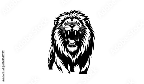 Roaring lion front-facing silhouette vector illustration isolated on white background powerful wildlife concept